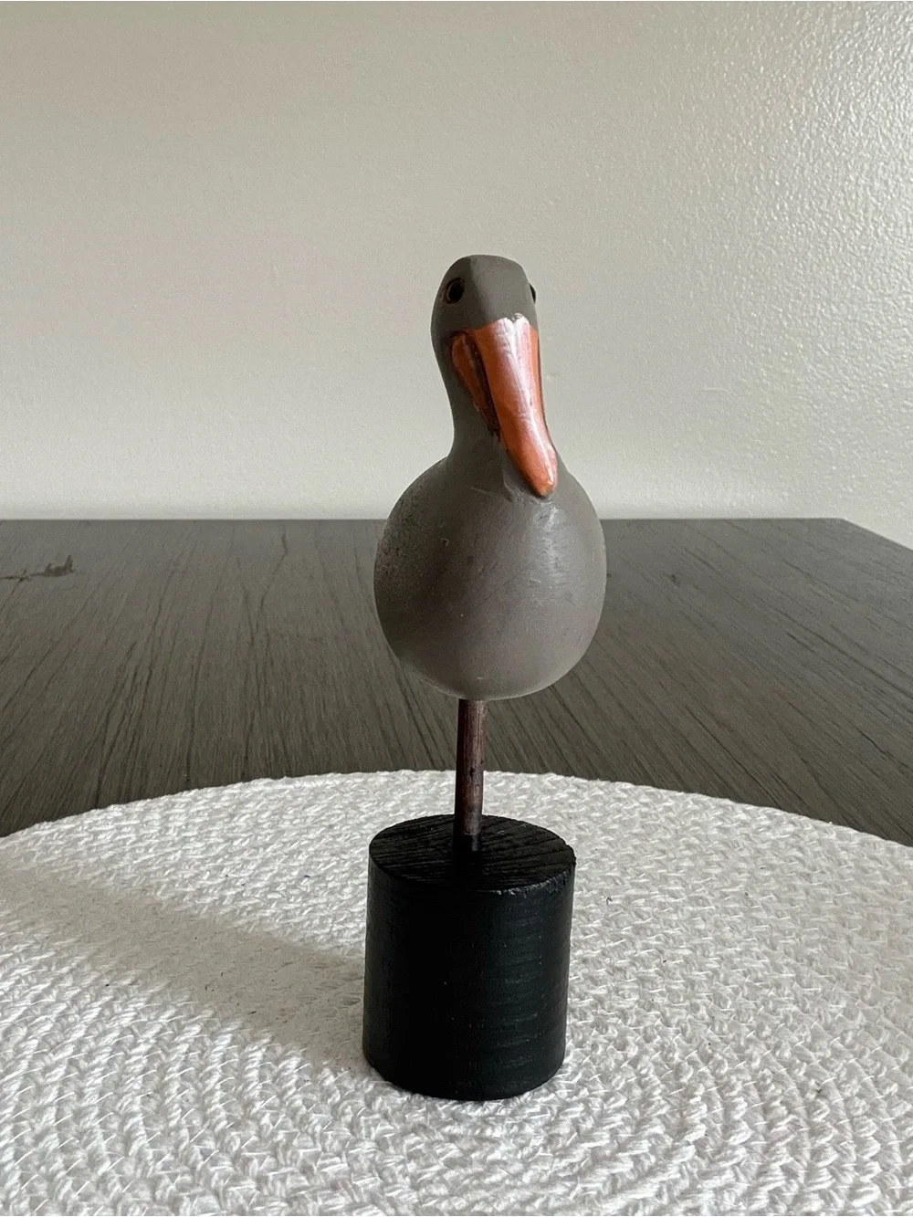 Gray and Orange Hand-Painted Wooden Bird Figurine - Coastal Accent
